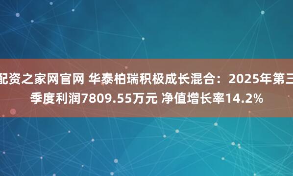 配资之家网官网 华泰柏瑞积极成长混合：2025年第三季度利润7809.55万元 净值增长率14.2%