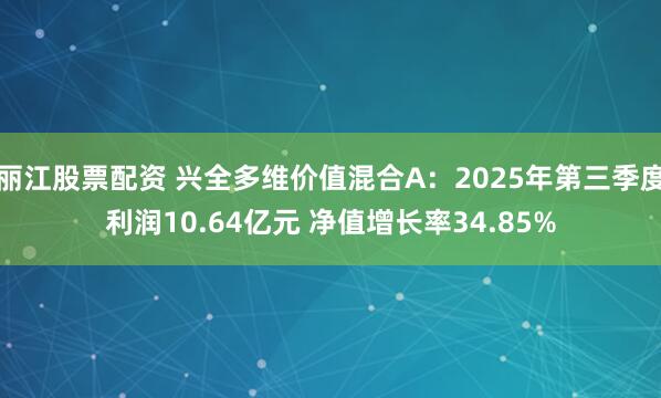 丽江股票配资 兴全多维价值混合A：2025年第三季度利润10.64亿元 净值增长率34.85%