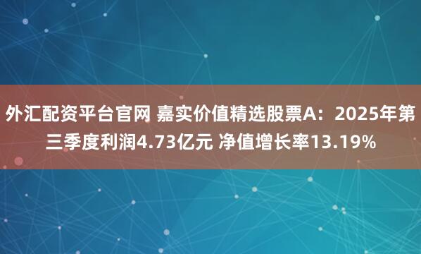 外汇配资平台官网 嘉实价值精选股票A：2025年第三季度利润4.73亿元 净值增长率13.19%